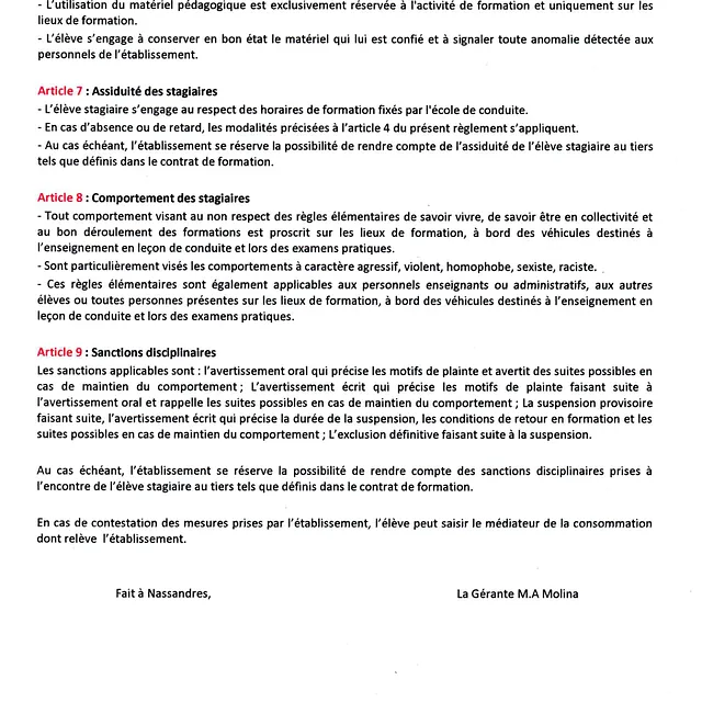 document du règlement de conduite 13